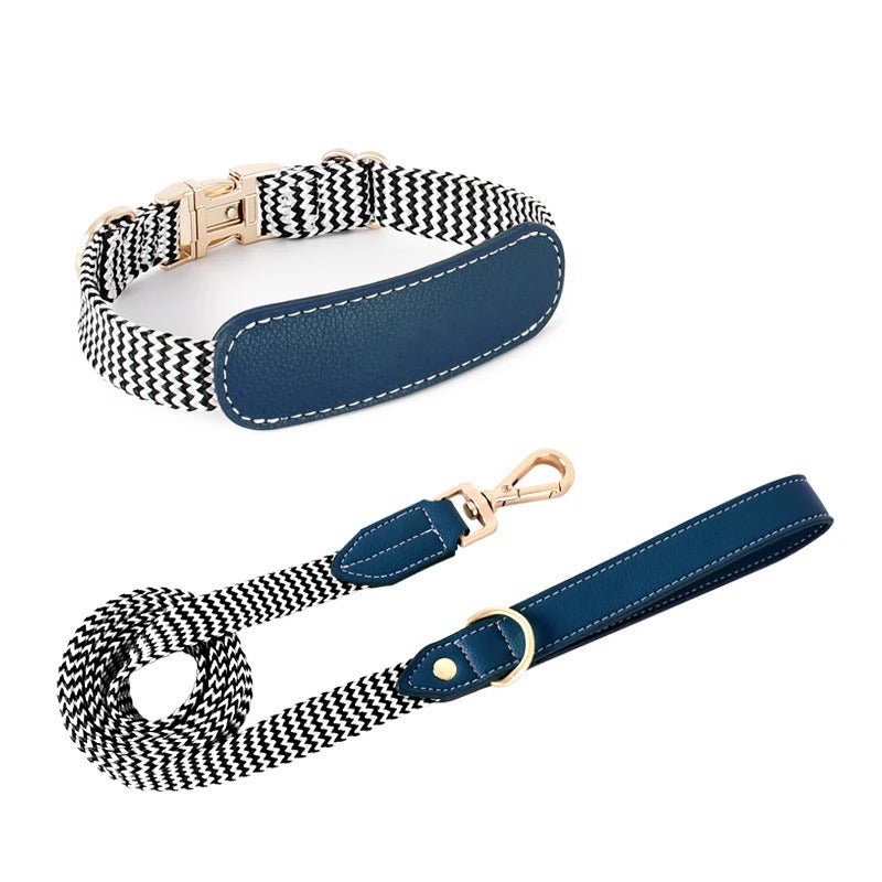 Prime Zigzag Soft Wrap Webbing Leather Collar & Leash Set