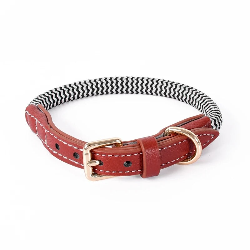 Deluxe Soft Leather Zigzag Leather Dog Collar