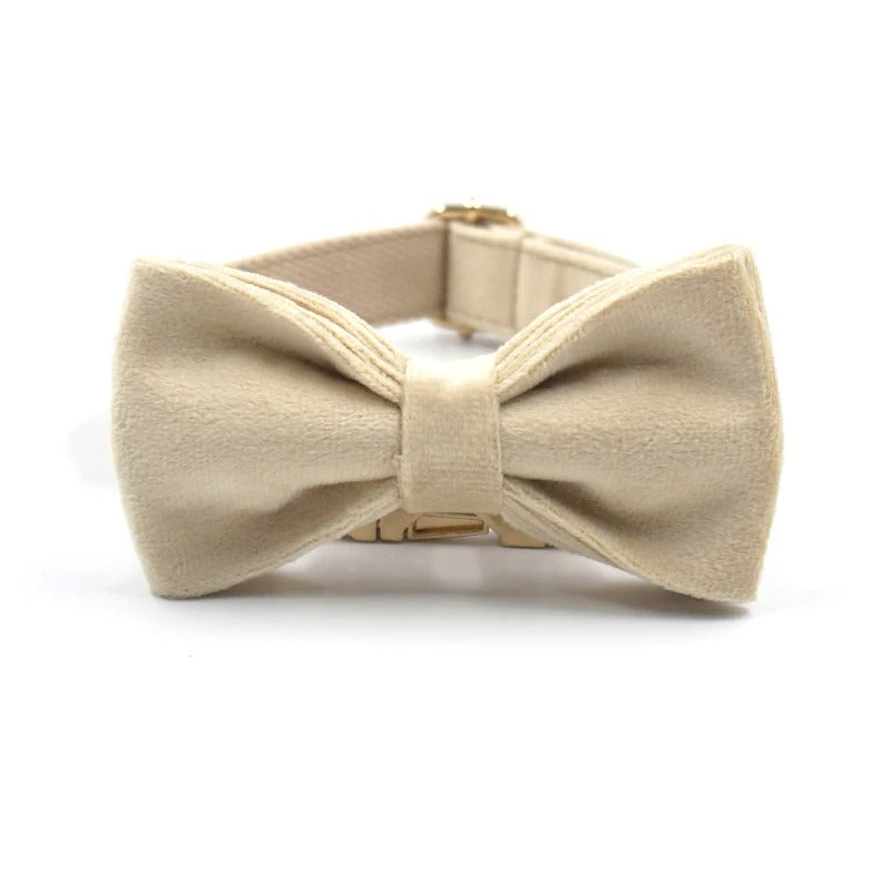 Luxury Beige Suade Harness Leash Set with Detachable Bowtie