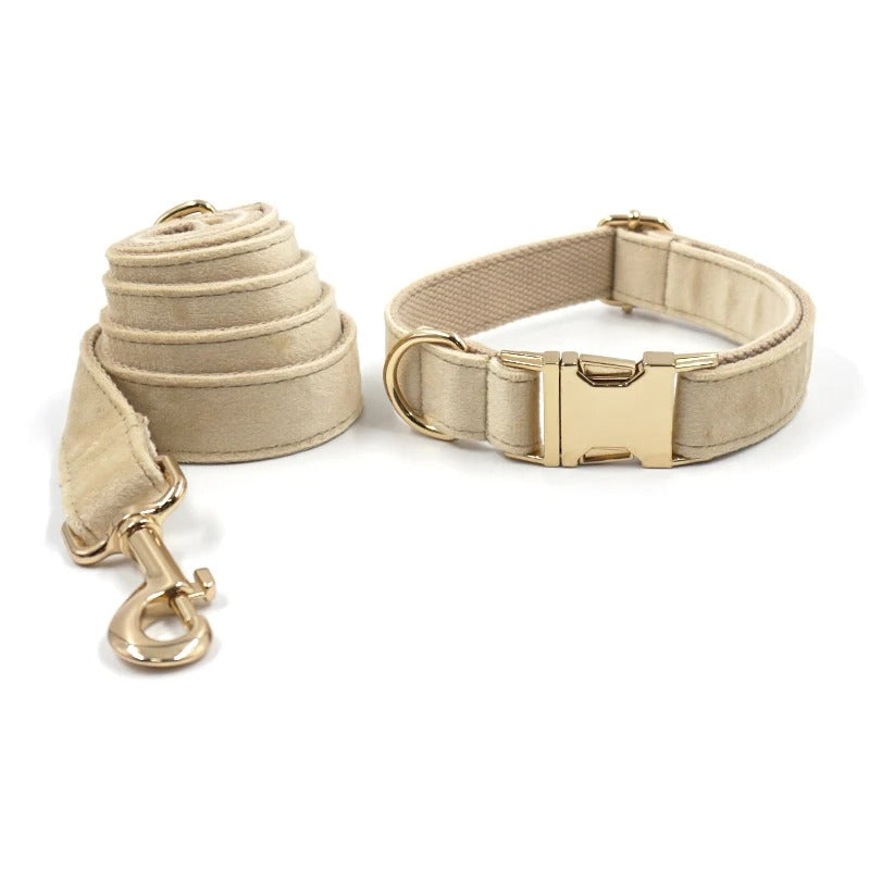 Luxury Beige Suade Harness Leash Set with Detachable Bowtie