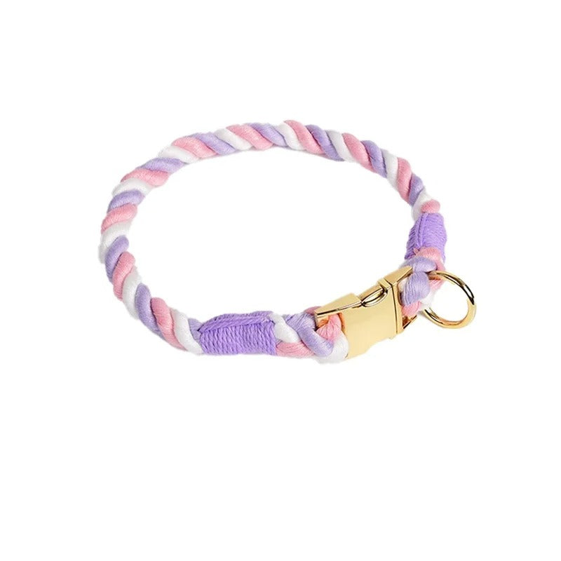 Macaron Rainbow Cotton Weave Dog Collar