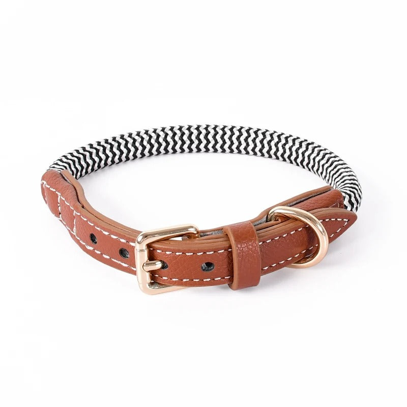 Deluxe Soft Leather Zigzag Leather Dog Collar