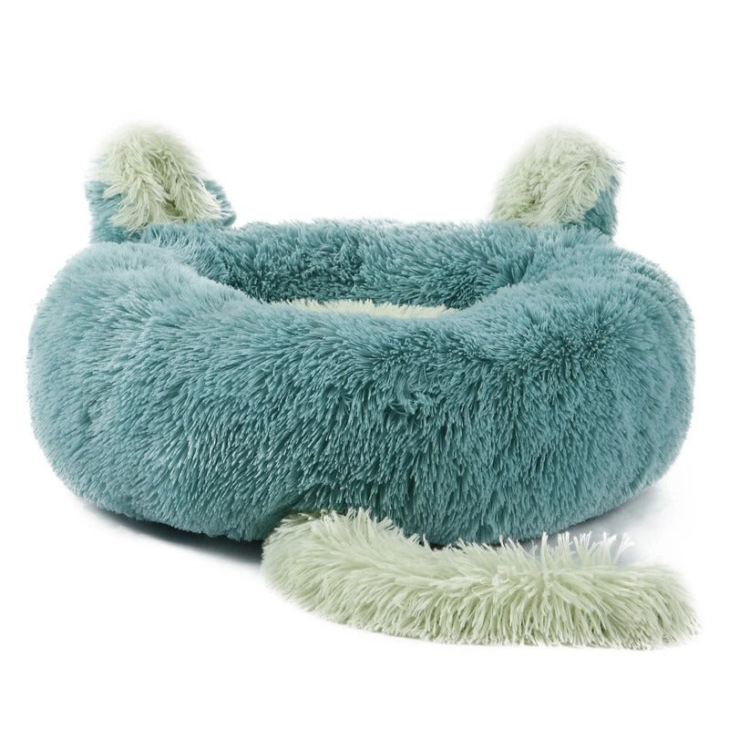 Deluxe Fluffy Anti-Anxiety Pet Bed with Tail & Ear Design