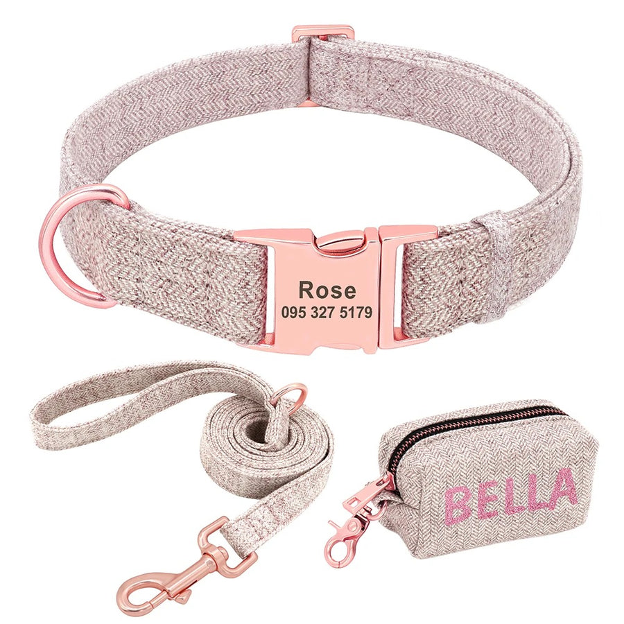 Lavish Leash Kit Pastel Weave Rose Gold Personalized Leash Set with Garbage Bag