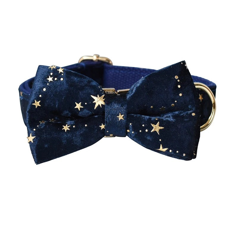 Starry Blue Velvet Dog Collar - Personalized