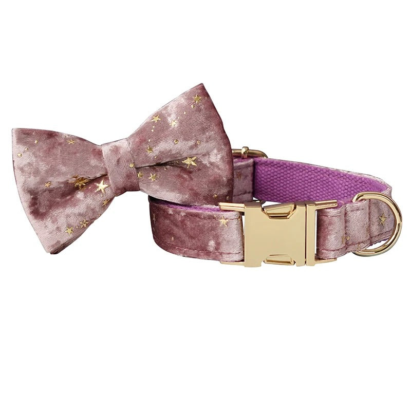 Starry Night Lilac Rose Collar with Detachable Bow Tie Personalized Leash Set