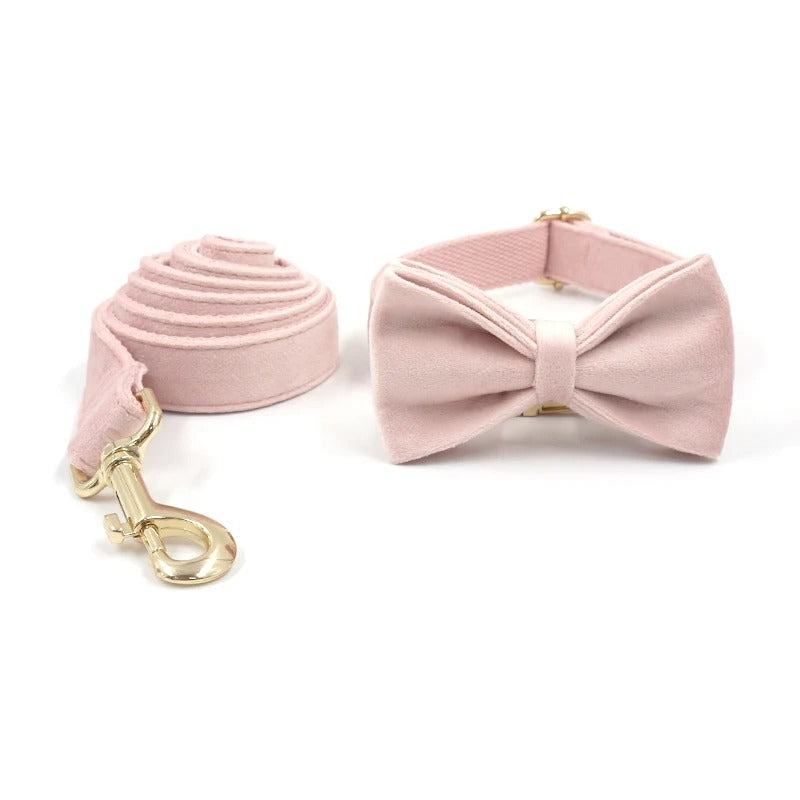 Luxury Pink Pastel Suade Harness Leash Set with Detachable  Bowtie