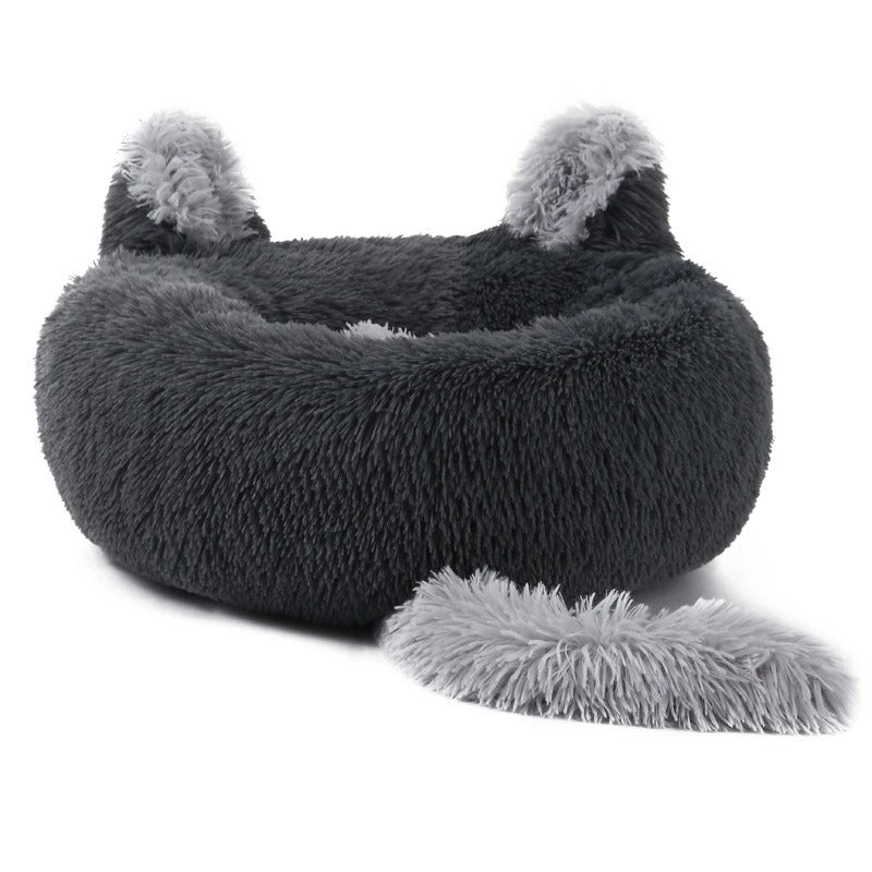 Deluxe Fluffy Anti-Anxiety Pet Bed with Tail & Ear Design