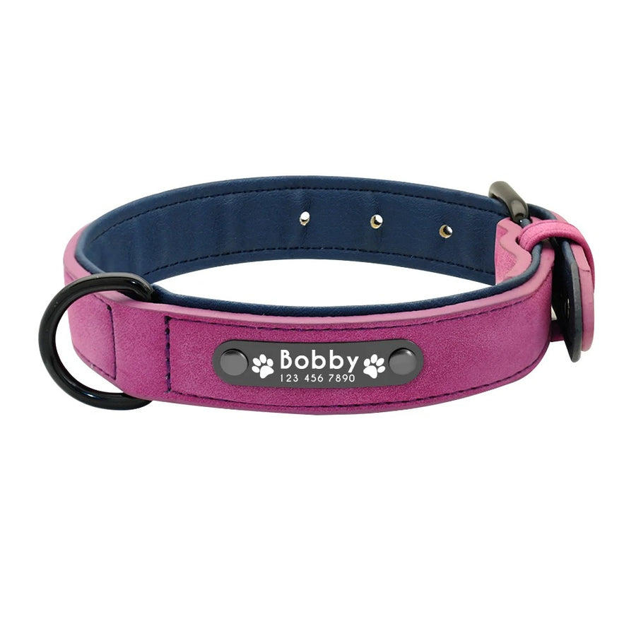 Personalized Earth & Pastel Plain Leather Dog Collar