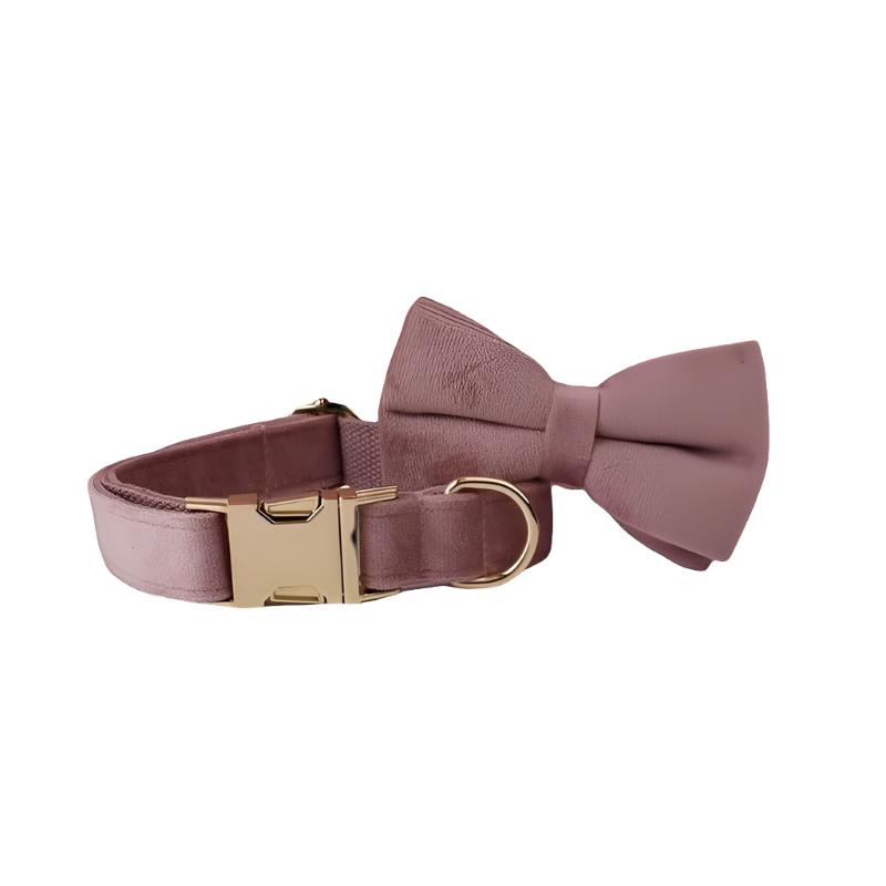 Blush Pink Velvet Dog Collar  with Detachable Bow - Personalized