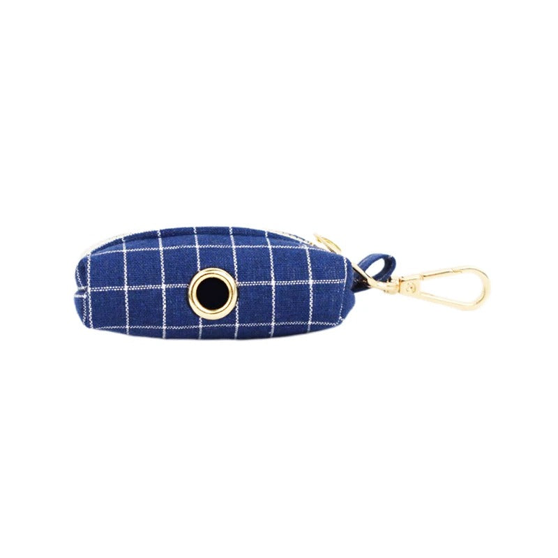 Dark Blue Checkered Harness Collar with Detachable Bow Tie Personalized Leash Set