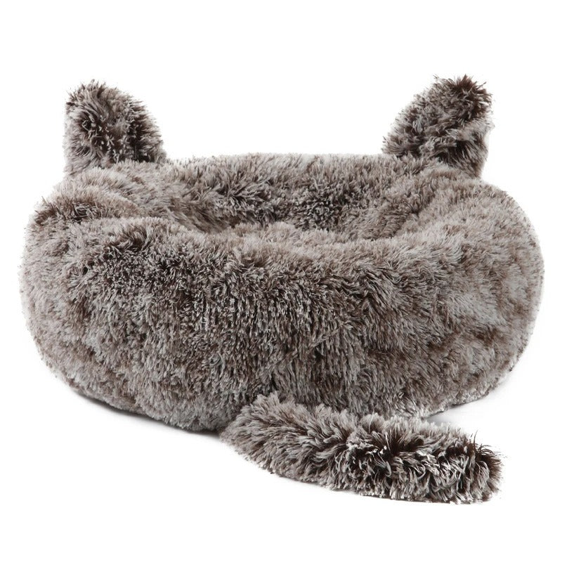 Deluxe Fluffy Anti-Anxiety Pet Bed with Tail & Ear Design