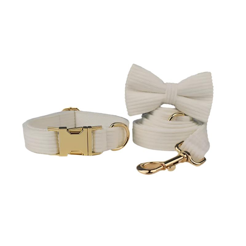 Stripe White Velvet Collar with Detachable Bow Tie Personalized Leash Set