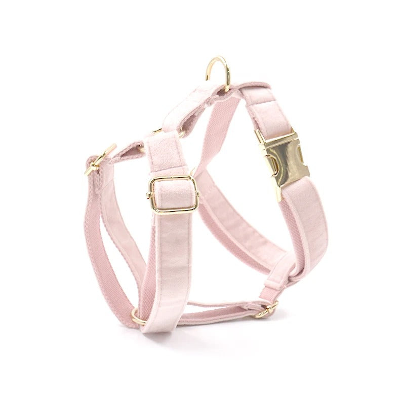 Luxury Pink Pastel Suade Harness Leash Set with Detachable  Bowtie