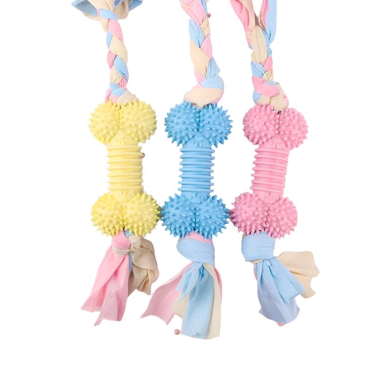 Pastel Knot Bone & Rope Natural Rubber Bite-Resistant Teeth Cleaning Chew Toy