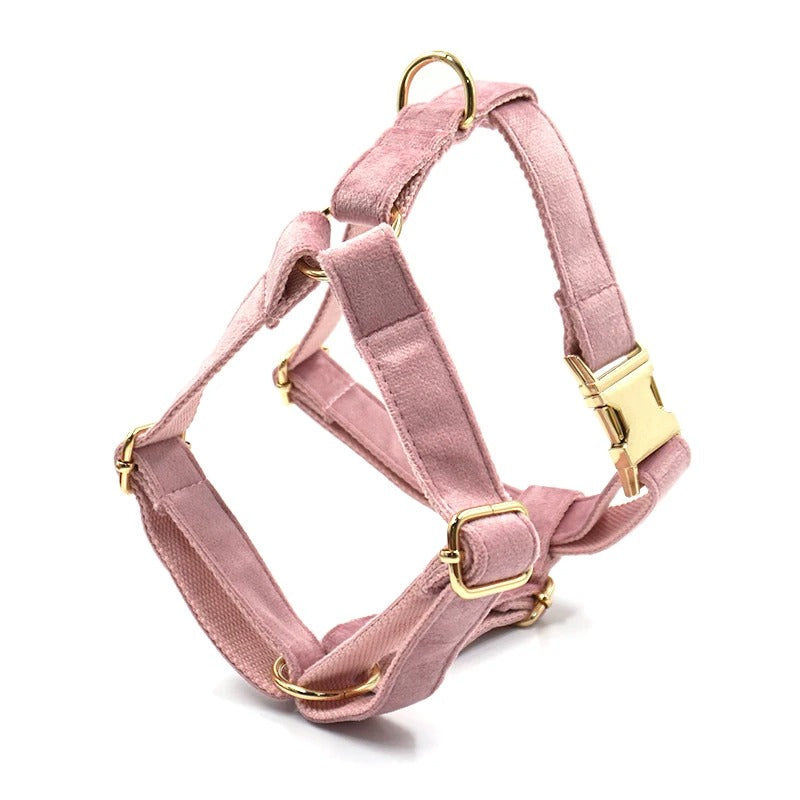 Luxury Pink Suade Harness Leash Set with Detachable  Bowtie