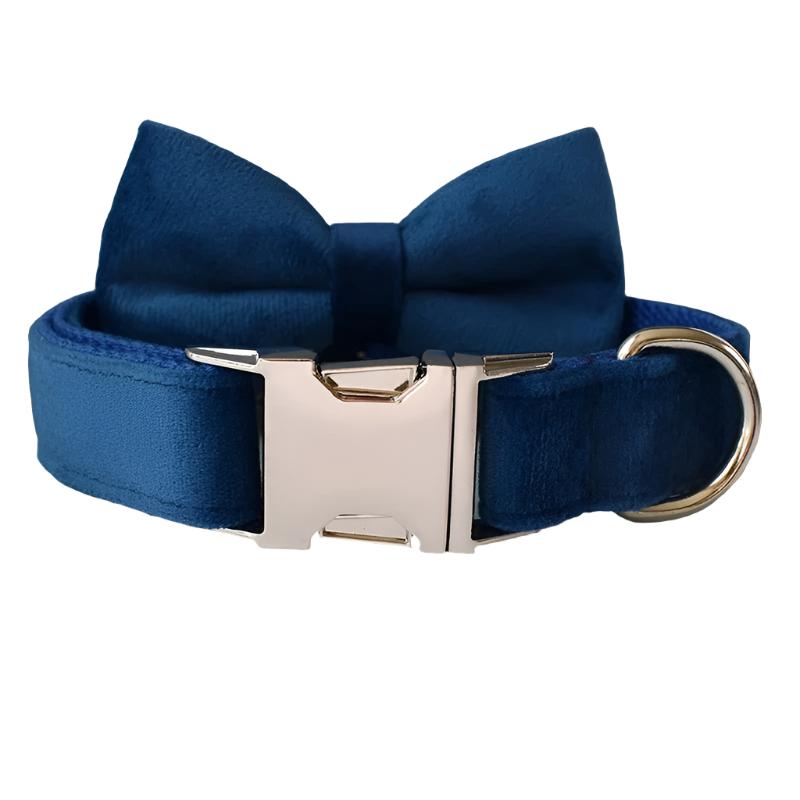 Sapphire Blue Velvet Dog Collar - Personalized