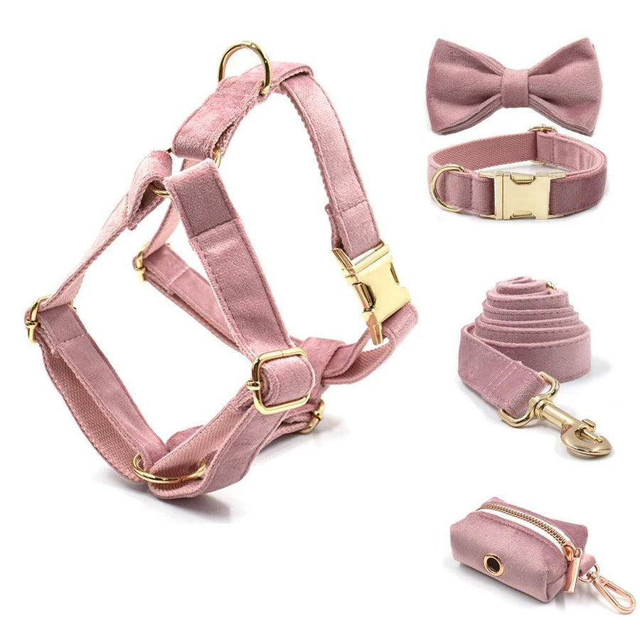 Luxury Pink Suade Harness Leash Set with Detachable  Bowtie