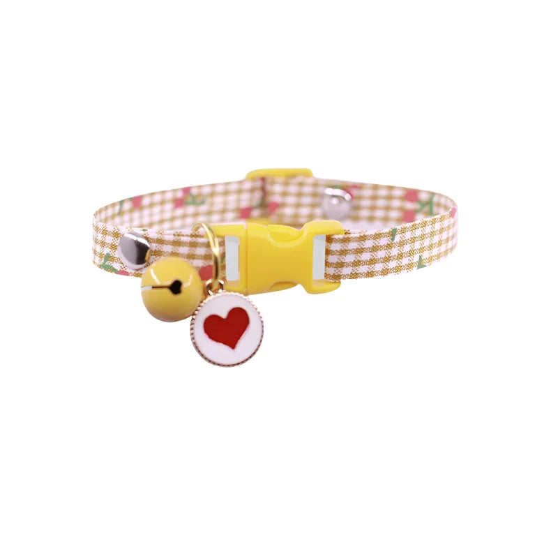 Deluxe Gingham Flower Pattern Pendant Collar with Bell