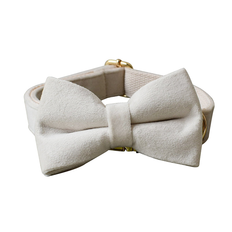 Pure White Velvet Collar with Detachable Bow Tie Personalized Leash Set